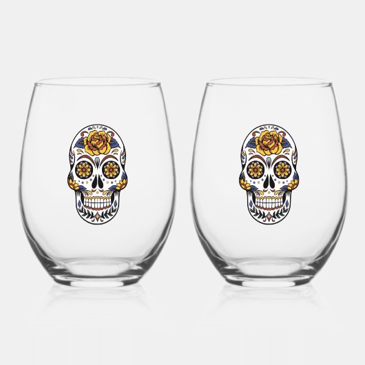 イエローローズシュガースカル ステムなしワイングラス (正面)