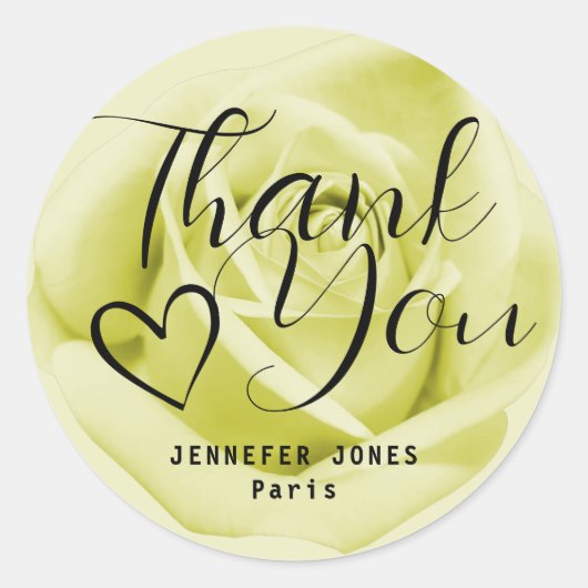 イエローローズシンプルミニマル書道ハート ラウンドシール (正面)