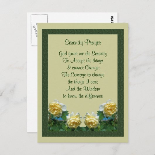 イエローローズセレニティ祈りの言葉ハガキ ポストカード (正面/裏面)