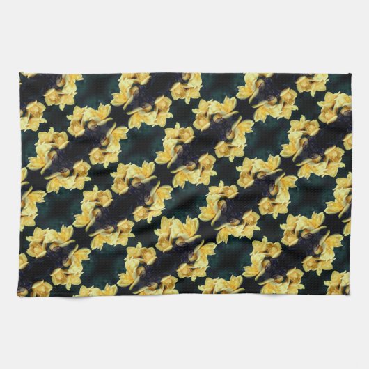 イエローローズトリオ抽象芸術パターン キッチンタオル (横)