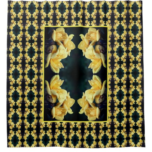 イエローローズトリオ抽象芸術パターン シャワーカーテン (正面)