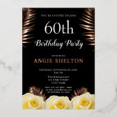 イエローローズトロピカ葉ルズ60th誕生日金ゴールド 箔招待状 (正面)