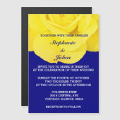 イエローローズネイビーブルーフローラホワイト結婚ズ マグネット招待状 (正面/裏面)