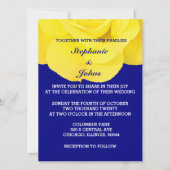 イエローローズネイビーブルーフローラホワイト結婚ズ 招待状 (正面)