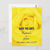 イエローローズネイビーユニークブルー可愛い日付保存 ポストカード (正面/裏面)