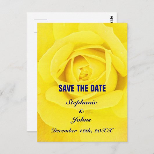 イエローローズネイビーユニークブルー可愛い日付保存 ポストカード (正面/裏面)