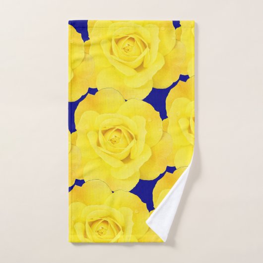 イエローローズネービーブルー金ゴールドフローラフラワーパターン バスタオルセット (ハンドタオル)