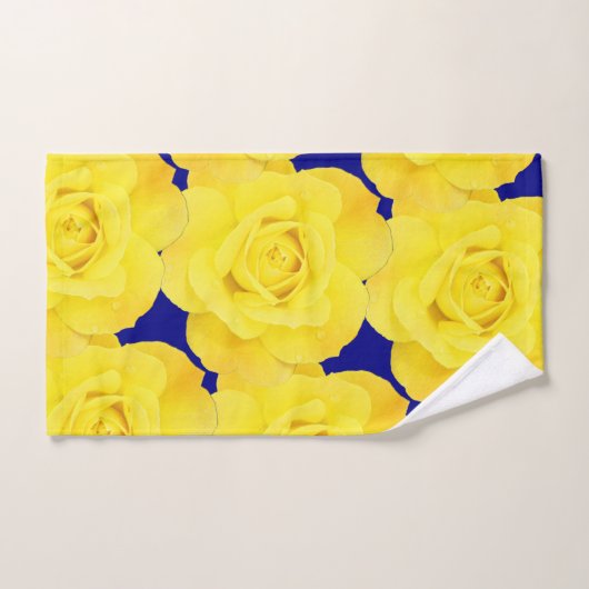 イエローローズネービーブルー金ゴールドフローラフラワーパターン バスタオルセット (ハンドタオル)