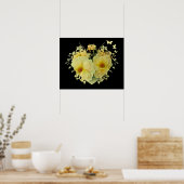 イエローローズハートオンブラックポスター ポスター (キッチン)