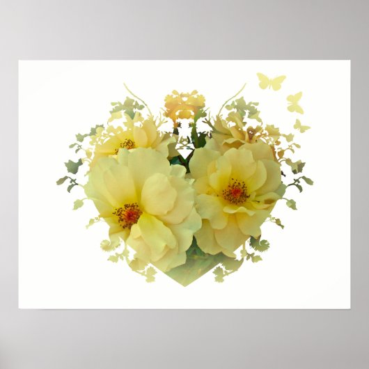 イエローローズハートオンホワイトポスター ポスター (正面)