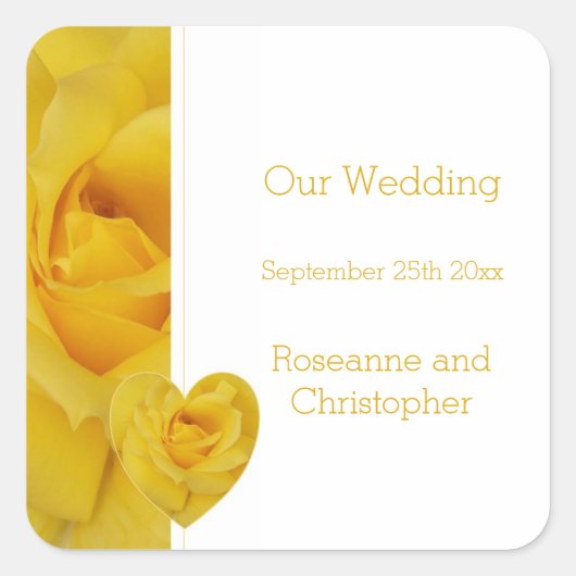 イエローローズハート結婚デザイン スクエアシール (正面)