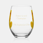 イエローローズハート結婚デザイン ステムなしワイングラス (正面)