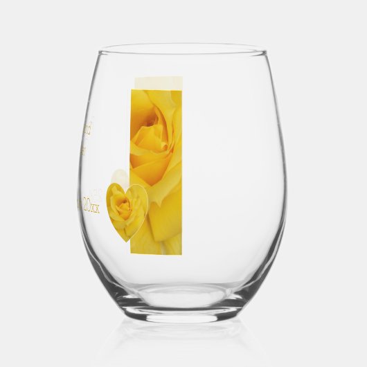 イエローローズハート結婚デザイン ステムなしワイングラス (左)