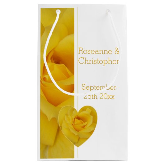 イエローローズハート結婚デザイン スモールペーパーバッグ (裏面)