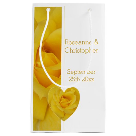 イエローローズハート結婚デザイン スモールペーパーバッグ (正面)