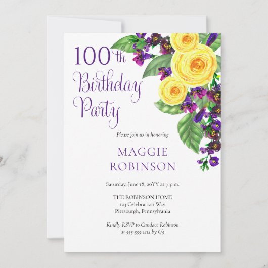 イエローローズバイオレット100thバースデーパーティー 招待状 (正面)