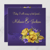 イエローローズパープルパンジーポスト結婚ズ 招待状 (正面/裏面)