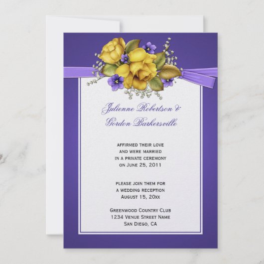 イエローローズパープルビオレットポスト結婚ズ 招待状 (正面)
