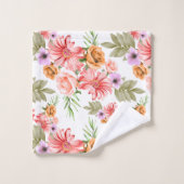 イエローローズピンクの花フローラ緑エレガント バスタオルセット (ウォッシュタオル)