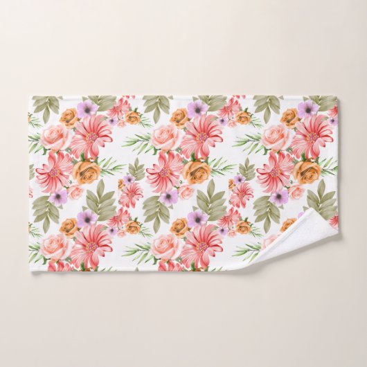 イエローローズピンクの花フローラ緑エレガント バスタオルセット (ハンドタオル)