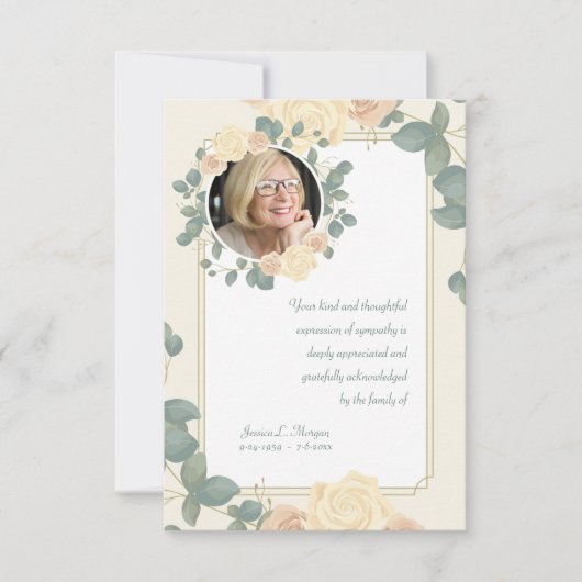 イエローローズフォト悔やみや弔慰サンキューカード 招待状 (正面)
