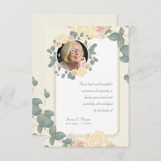 イエローローズフォト悔やみや弔慰サンキューカード 招待状 (正面/裏面)