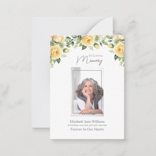 イエローローズフューラルメモリアル祈りの言葉 ノートカード (正面)