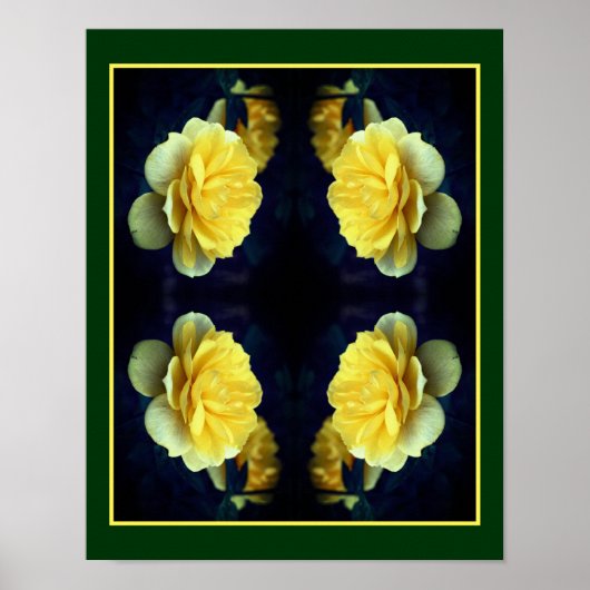 イエローローズフラワーインフル開花鏡抽象芸術 ポスター (正面)