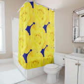 イエローローズフラワーズ金ゴールドフローラルパターンネービーブルー シャワーカーテン (インサイチュ)