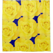 イエローローズフラワーズ金ゴールドフローラルパターンネービーブルー シャワーカーテン (正面)