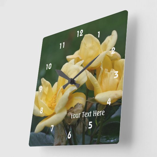 イエローローズフラワートリオパーソナライズされた スクエア壁時計 (傾斜)