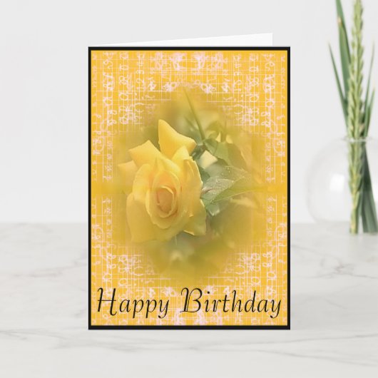 イエローローズフラワーハッピーバースデーカード カード (正面)