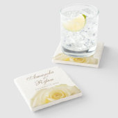 イエローローズフラワーフローラ新婦結婚のデート ストーンコースター (横)