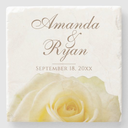 イエローローズフラワーフローラ新婦結婚のデート ストーンコースター (正面)