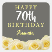 イエローローズフラワーフローラ70誕生日 スクエアシール (正面)