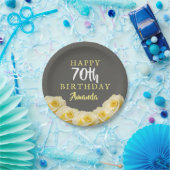 イエローローズフラワーフローラ70th誕生日 ペーパープレート (パーティー)