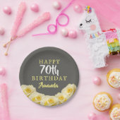 イエローローズフラワーフローラ70th誕生日 ペーパープレート (パーティー)