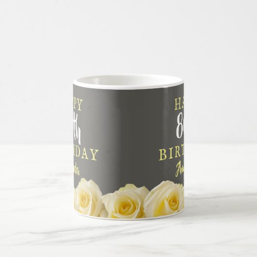 イエローローズフラワーフローラ80誕生日 コーヒーマグカップ (中央)