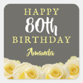 イエローローズフラワーフローラ80誕生日 スクエアシール (正面)