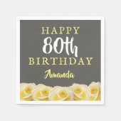 イエローローズフラワーフローラ80誕生日 スタンダードカクテルナプキン (正面)