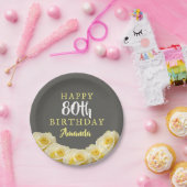 イエローローズフラワーフローラ80誕生日 ペーパープレート (パーティー)