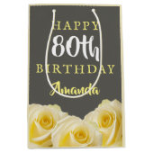 イエローローズフラワーフローラ80誕生日 ミディアムペーパーバッグ (正面)