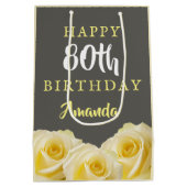 イエローローズフラワーフローラ80誕生日 ミディアムペーパーバッグ (裏面)