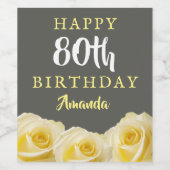イエローローズフラワーフローラ80誕生日 ワインラベル (シングルラベル)