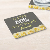 イエローローズフラワーフローラ80th誕生日 スクエアペーパーコースター (アングル)