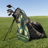 イエローローズフラワーペアパーソナライズされた抽象芸術 ゴルフタオル (グリーン)