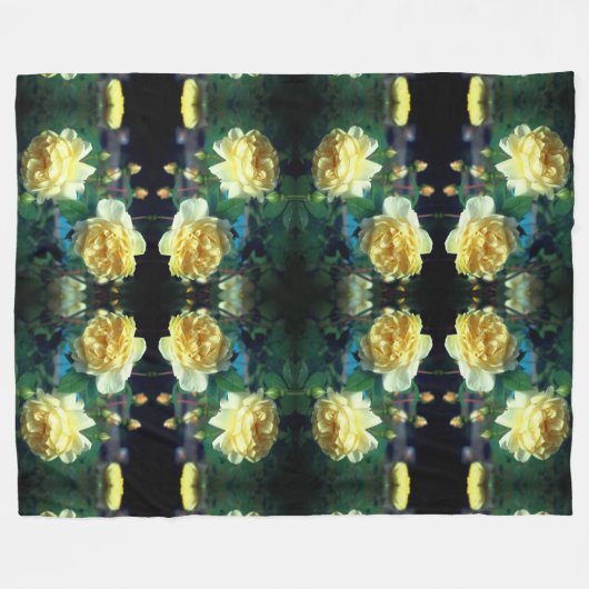 イエローローズフラワーペア抽象芸術 フリースブランケット (正面(横))