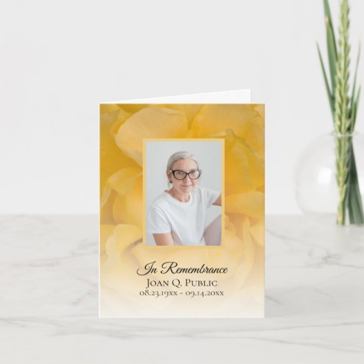 イエローローズフラワー花びら葬儀悔やみや弔慰 サンキューカード (正面)