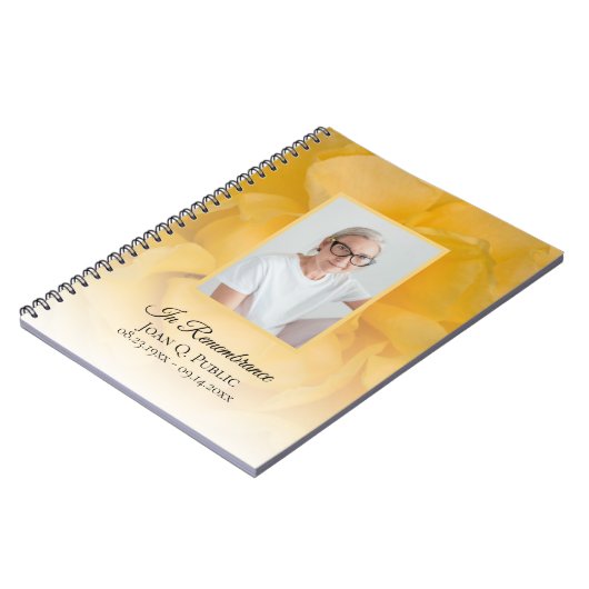 イエローローズフラワー花びら葬式ゲストブック ノートブック (左側)