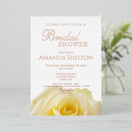 イエローローズフローラブライダルシャワー金ゴールドバラ 箔招待状 (立ち正面)